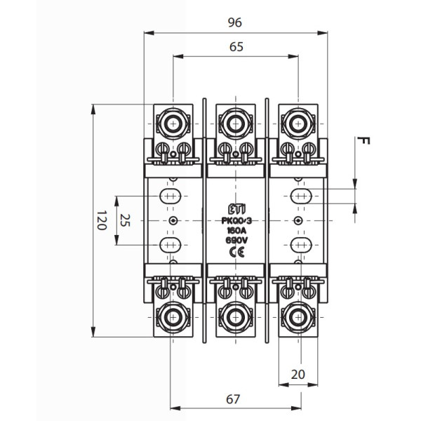 Держатель предохранителя ETI 004132100 PK 00 3p 160A (M8-M8) S - фото №1