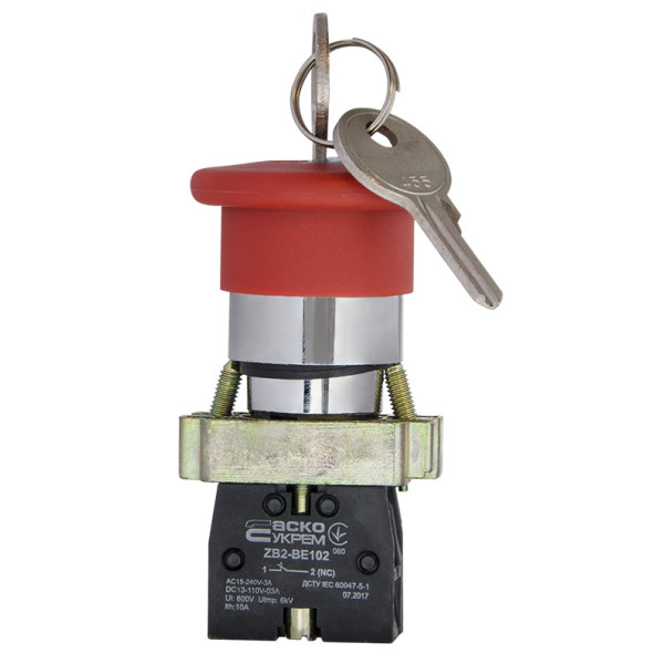 Кнопка безпеки Аско-Укрем XB2-BS142 з ключем (A0140010016) - фото №4