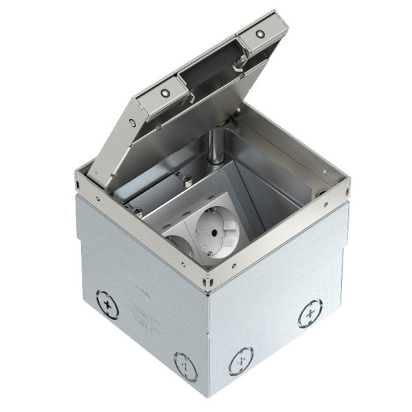 Розетковий люк OBO Bettermann (7368324) UDHOME2 2x розетки 250В 16A для покриття 15мм, (h.=110...135мм) 140х140х110мм