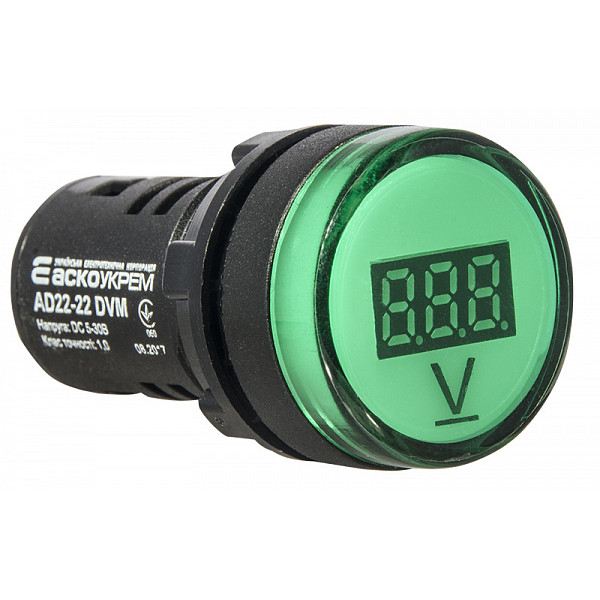 Зелений постовий вольтметр Аско-Укрем AD22-22 DVM DC 5-30В - фото №1