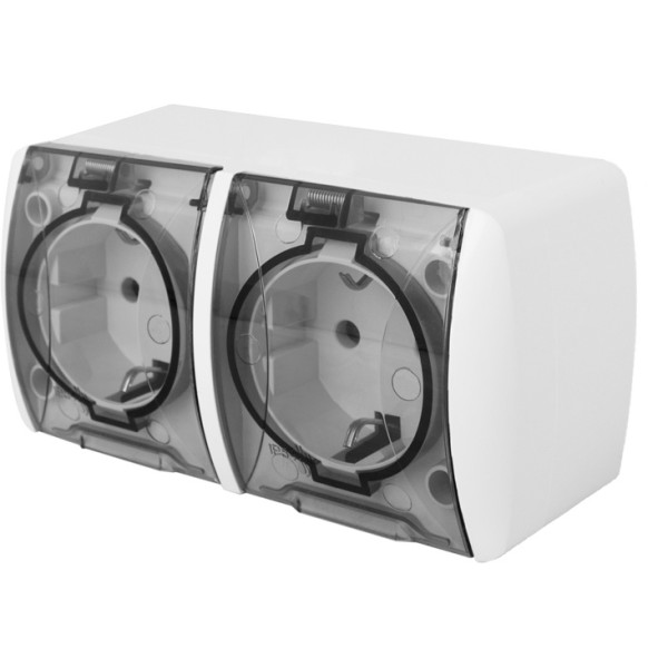 Двойная розетка E.Next e.aqua.1232.grt с з/к IP54 крышка прозрачная (s035059)