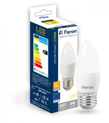 Світлодіодна лампа Feron 5036 LB-737 6Вт 2700К C37 Е27 - фото №1