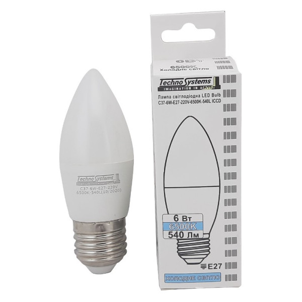 Светодиодная лампа TNSy LED Bulb-C37-6W-E27-220V-6500K-630L GOLDEN (TNSy5000252) - фото №3