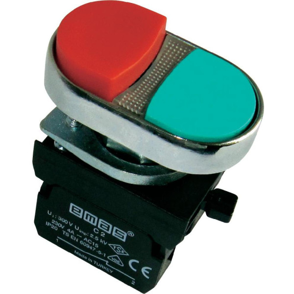 Выступающая сдвоенная кнопка EMAS CM102K21KY (1НО+1НЗ) - фото №1