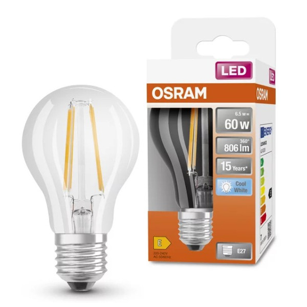 Світлодіодна лампа Osram LED CL A60 6,5Вт/840 FIL E27 10х1 - фото №2