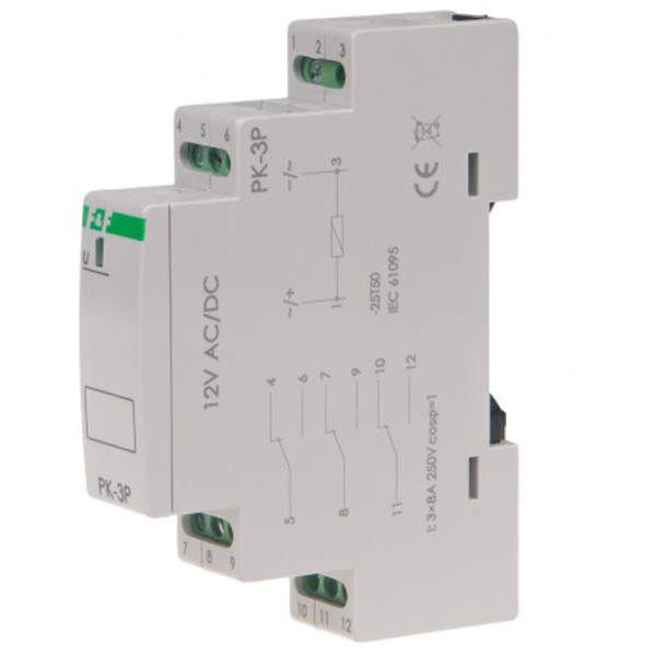 Вспомогательное реле F&F PK-3P-12V 12В 3х8 А - фото №1