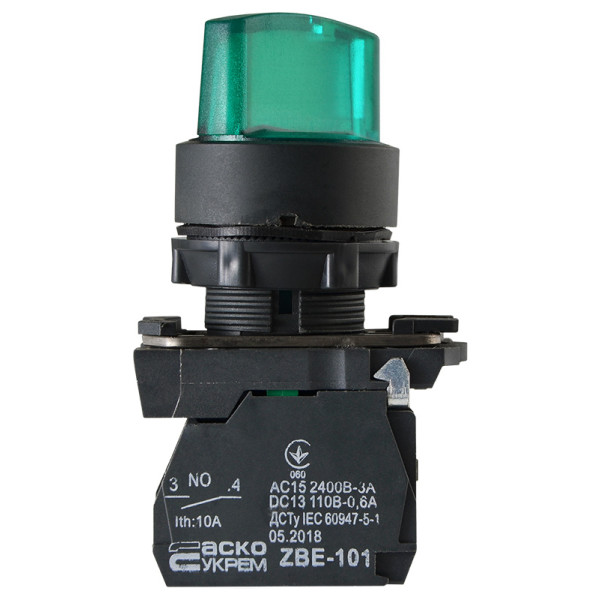 Переключатель Аско-Укрем TB5-AK123M5 (0-I) с подсветкой зеленый (A0140010165) - фото №2