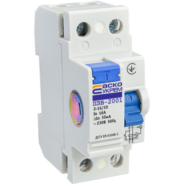 Пристрій захисного відключення Аско-Укрем ПЗВ-2001 1Р+N 16А 10мА (A0020010001) - фото №2