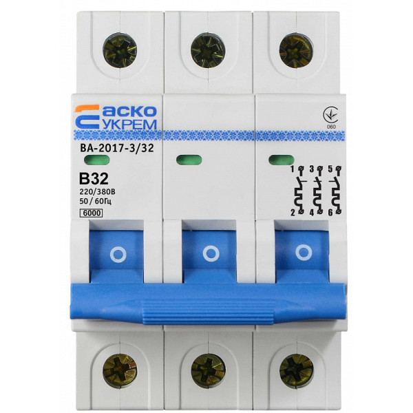 Модульный автоматический выключатель Аско-Укрем ВА-2017/B 3р 32А (A0010170068) - фото №1