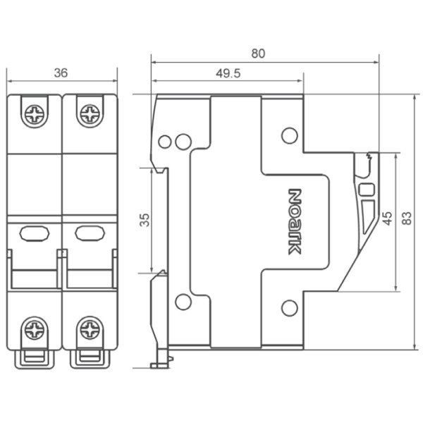 Держатель разъединителя NOARK Ex9FP 2P 30A 1000В DC с индикатором (101767) - фото №1