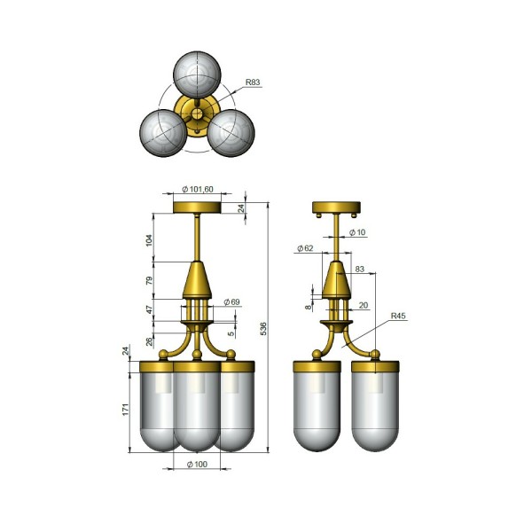 Люстра Pikart 31501 GU10 3x60W IP20 Латунь - фото №3