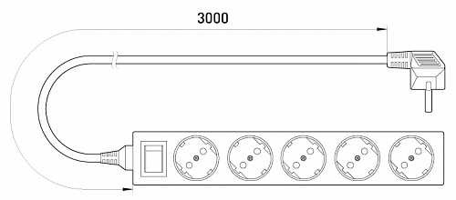 Подовжувач E.Next e.es.5.3.z.s.b 5 гнізд 3м з вимикачем (s042019) - фото №1