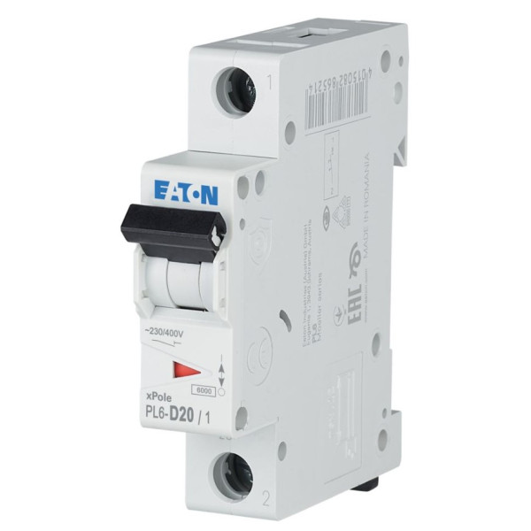 Автоматический выключатель Eaton PL6-D20/1 6кА 20A
