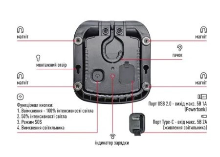 Ліхтар Maxus Portable Emergency LED Light 8Вт 4100K IP65 5000mAh IP65 чорний (MAX-8W-BLK-EM) - фото №2