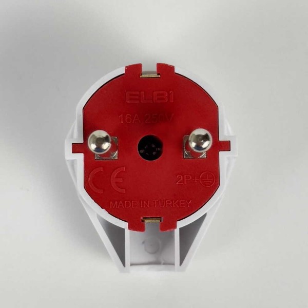 Вилка штепсельная EL-BI "L" с заземлением бело-красная инд.уп.( 505-005301-820 ) - фото №4