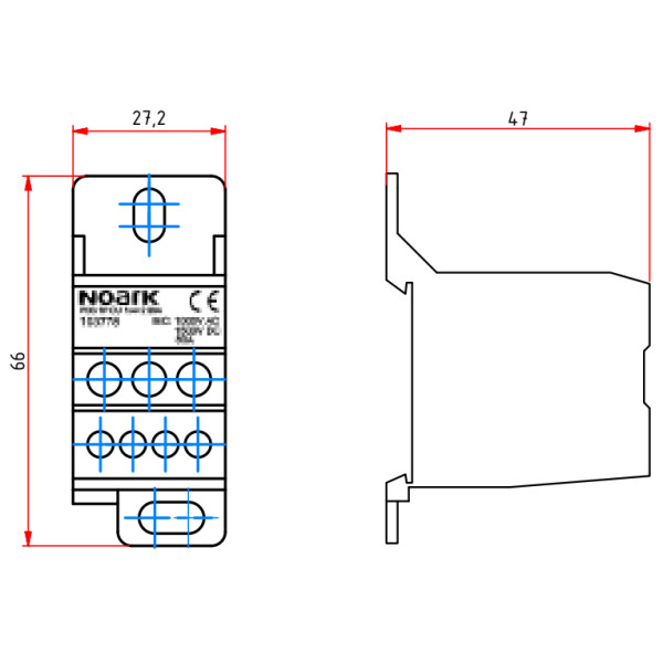 Распределительный блок NOARK PDB 1P CU 1x4+2 80A 1Р CU 80A (103778) - фото №1