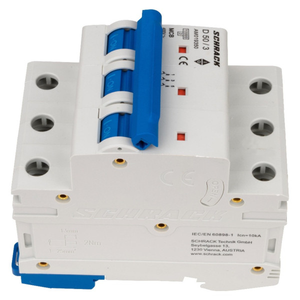 Автоматичний вимикач Schrack AM019350 10кА 50А 3P х-ка D - фото №8