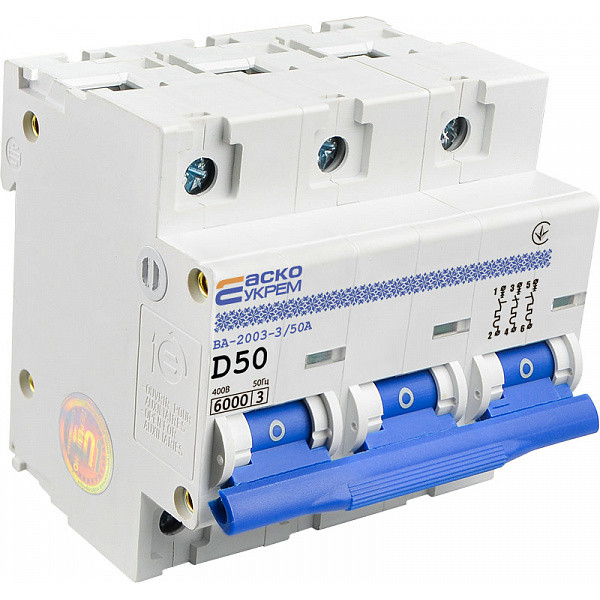 Автоматичний вимикач Аско-Укрем ВА-2003 3р 50А (A0010030001) - фото №2