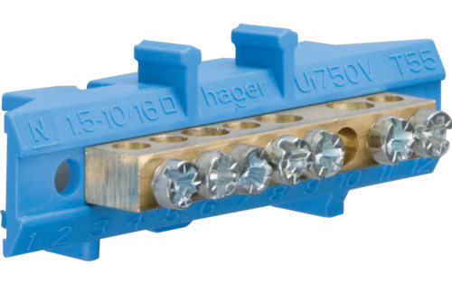 Нейтральна шина з утримувачем Hager KM07N 3x16+4x10мм²