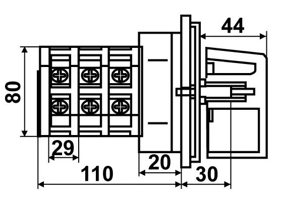 Пакетный переключатель Аско-Укрем ПКП Е9 3.833 A0110010028 (1-0-2 3 полюса) - фото №4