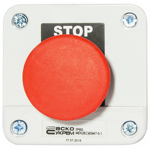 Одноместный пост управления Аско-Укрем XAL-B164Н29 с кнопкой-грибком «Стоп» (A0140020004) - фото №1