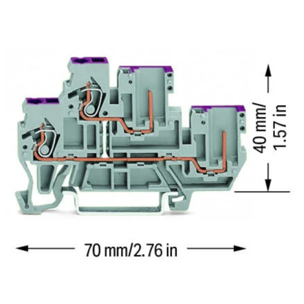 Двухъярусная проходная L клемма Wago 870-108 с штырьковым выводом - фото №1