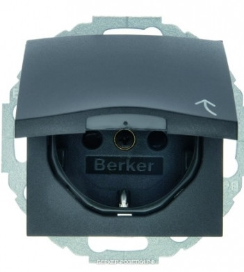 Розетка с крышкой, с защитой от детей, антрацит, 16А/250В Berker B.3/B.7 - фото №1