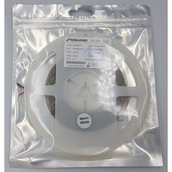 LED стрічка RISHANG 60-2835-12V-IP20 4.8W 550Lm 4000K 5м (RD0860TA-B-NW) - фото №6