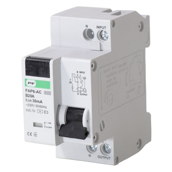 Дифференциальный автомат Promfactor FAP6-AC B 20А/0,03A 2P (1P+N) 6кА (FAP06B20030AC)