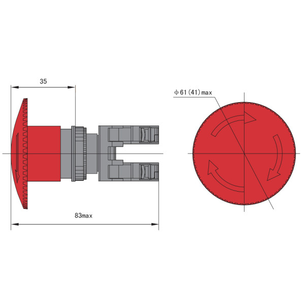 Аварійна кнопка-грибок NOARK Ex9P1 H6 r 60мм червона (105657) - фото №1