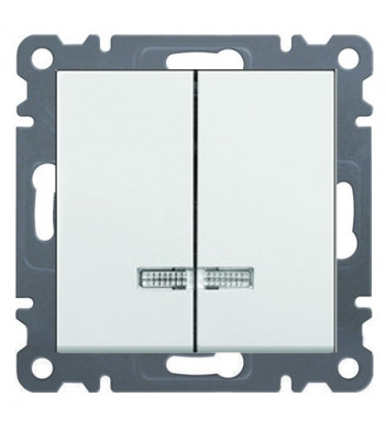 Вимикач 2-клавішний з підсвічуванням, WL0240 Lumina-2, білий, Hager