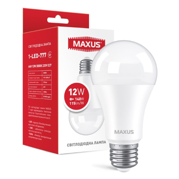 Светодиодная лампа груша Maxus A60 12Вт 3000K 220В E27 (1-LED-777) - фото №1