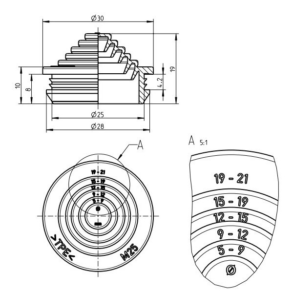 Втулка універсальна Spelsberg SNI M25 (ущільнення: 5-21мм) - фото №1
