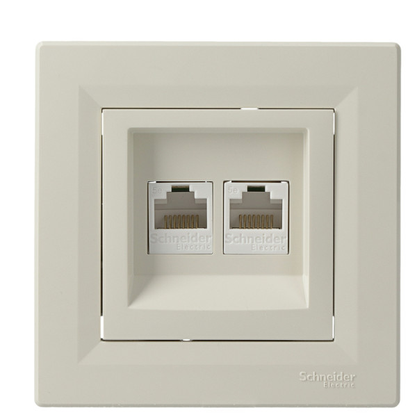 Розетка компьютерная RJ45 кат.5е UTP двойная кремовая Asfora, EPH4400123
