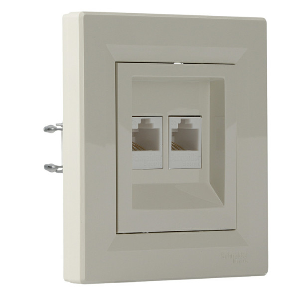 Розетка компьютерная RJ45 кат.5е UTP двойная кремовая Asfora, EPH4400123 - фото №1