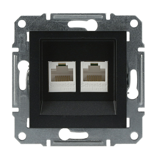 Розетка компьютерная 5eUTP двойная без рамки антрацит Asfora, EPH4400171