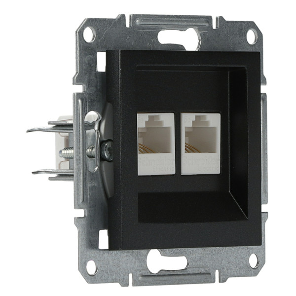 Розетка компьютерная 5eUTP двойная без рамки антрацит Asfora, EPH4400171 - фото №1
