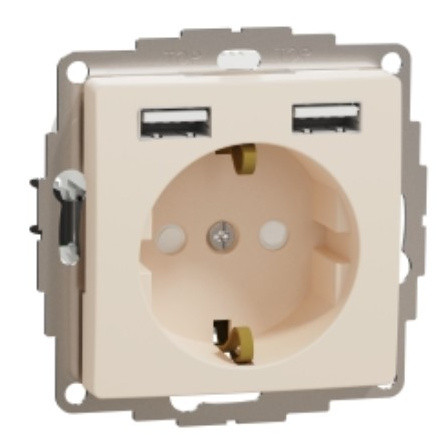 Розетка Schneider Electric Sedna Design & Elements с заземлением та 2 USB тип А бежевая SDD112052