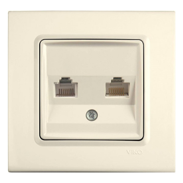 Розетка комп'ютерна+телефонна кремова VIKO Linnera