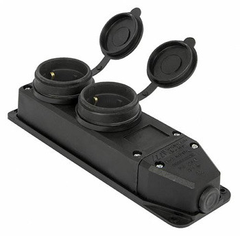 Каучуковая двойная колодка E.Next e.socket.rubber.029.2.16 16А с заземлением и защитной крышкой (s9100026)
