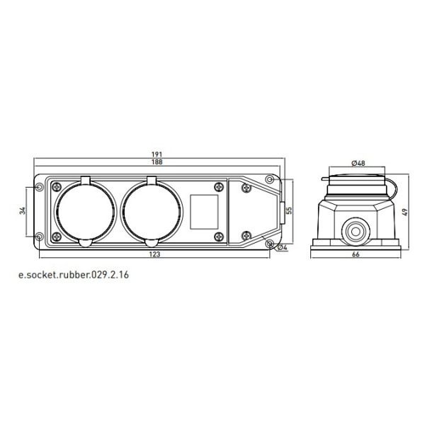 Каучуковая двойная колодка E.Next e.socket.rubber.029.2.16 16А с заземлением и защитной крышкой (s9100026) - фото №1