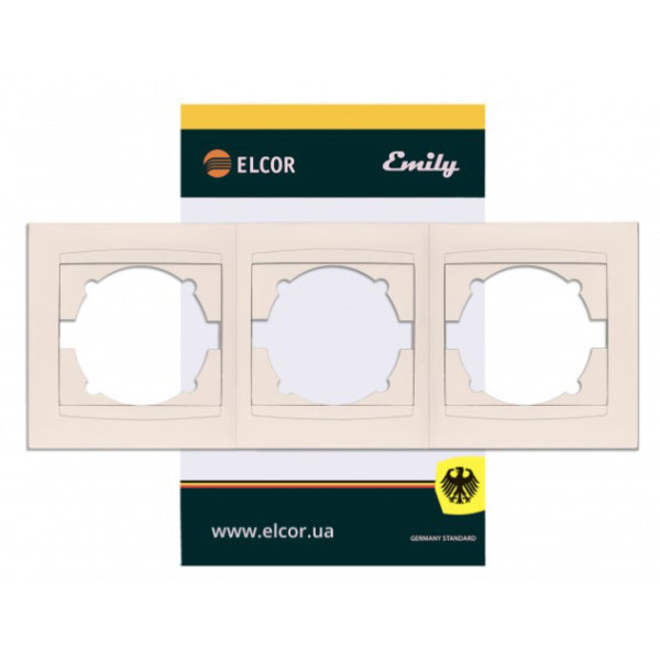 Трехместная горизонтальная рамка Elcor Emily 9215 (211559) (кремовый) - фото №1