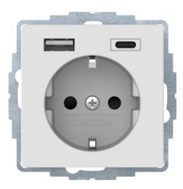 Розетка с з/к 16А/250В + 2хUSB A-С /3A Berker Q.x (полярная белизна)