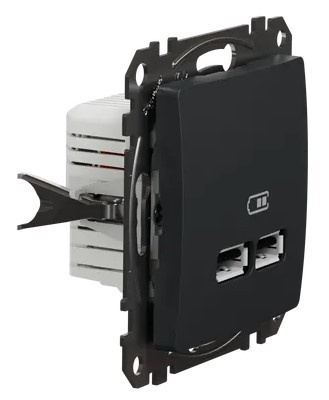 USB розетка Schneider Electric Sedna Design & Elements A+A 2,1A черная SDD114401 - фото №1