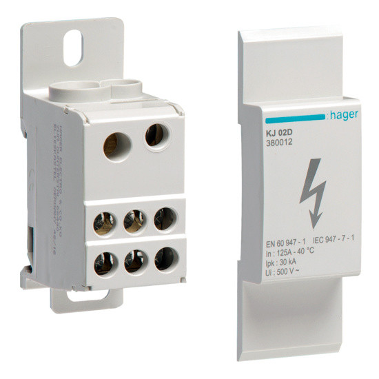 Блок розгалужувальний Hager 125A (вхід 1х35мм2+1х16мм2; вихід 6х16мм2)