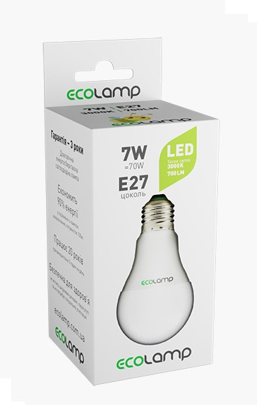 Лампочка Ecolamp A60 7Вт 3000К E27 - фото №1