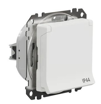 Розетка Schneider Electric Sedna Design & Elements с заземлением шторками и крышкой IP44 белая SDD211024 - фото №1