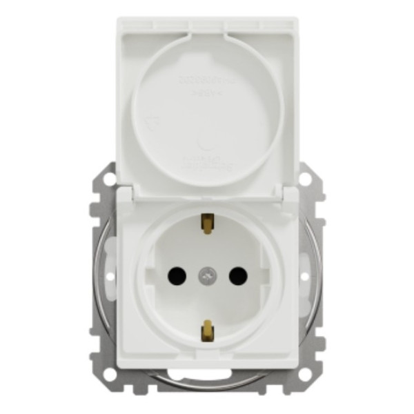 Розетка Schneider Electric Sedna Design & Elements с заземлением шторками и крышкой IP44 белая SDD211024 - фото №5