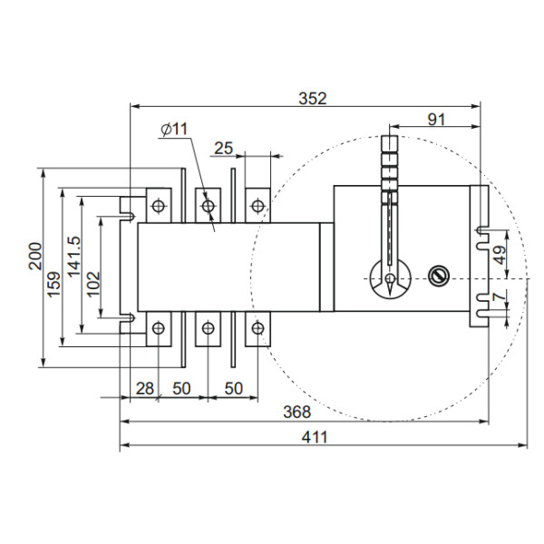 Устройство автоматического ввода резерва CNC YCS1-250А 3Р 415В (Б00042805) - фото №2