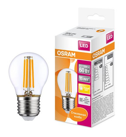 Филаментная лампа Osram 4058075212510 STAR E27 2700K 220В P45 FILAMENT - фото №1